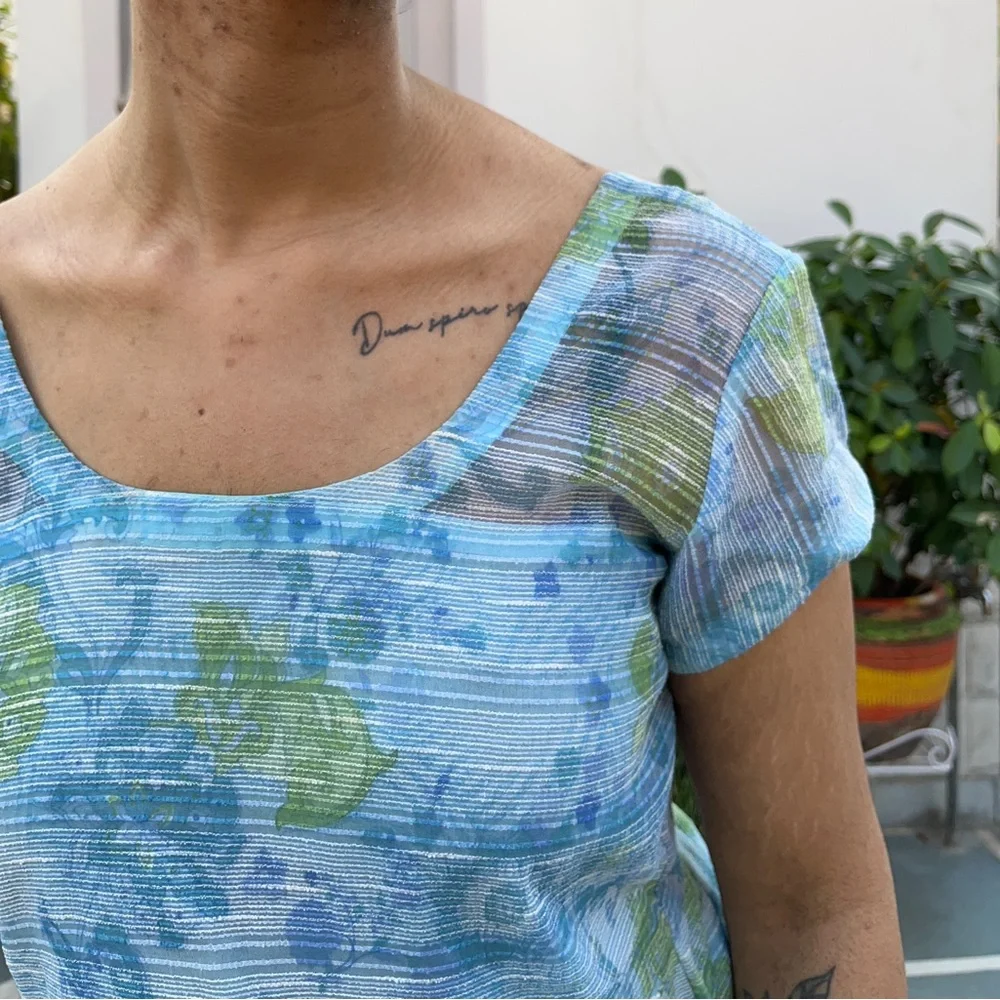 Blue Floral Skater Dress, deep back - Picture 3 of 4